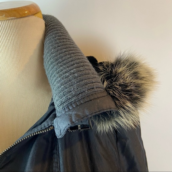 Laundry Shelli Segal Small Genuine Fox Fur Hood Black Zip Up Belted Jacket Coat - Picture 4 of 12